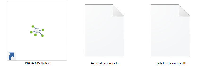Screenshot showing three icons, one for "PROA MS Videx" and the other two for database files.